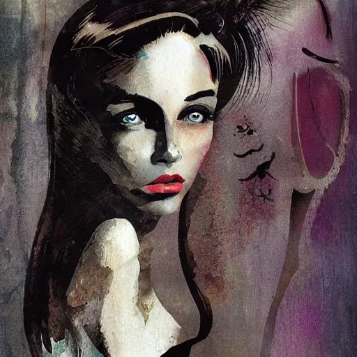 Prompt: beautiful girl portrait by dave mckean