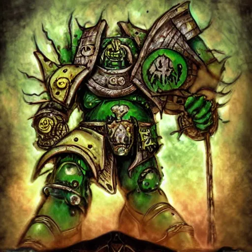 Image similar to nurgle chaos space marine, anime art style, illustration