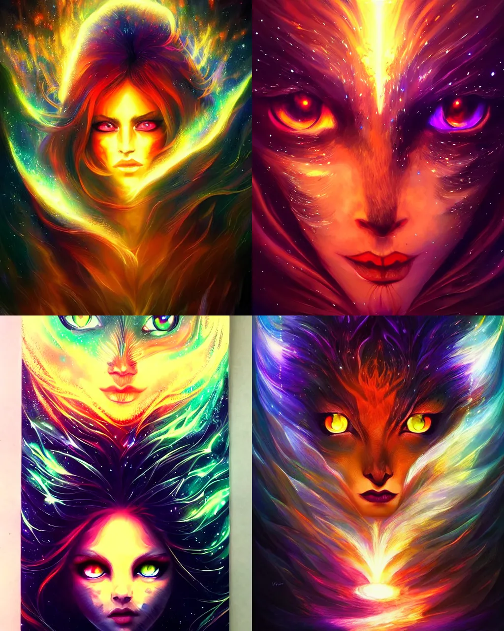 Prompt: fierce auburn beauty with glowing eyes, energy aura, anato finnstark and WLOP, sparkling fantasy vortex of light, cosmic aura, halo of light