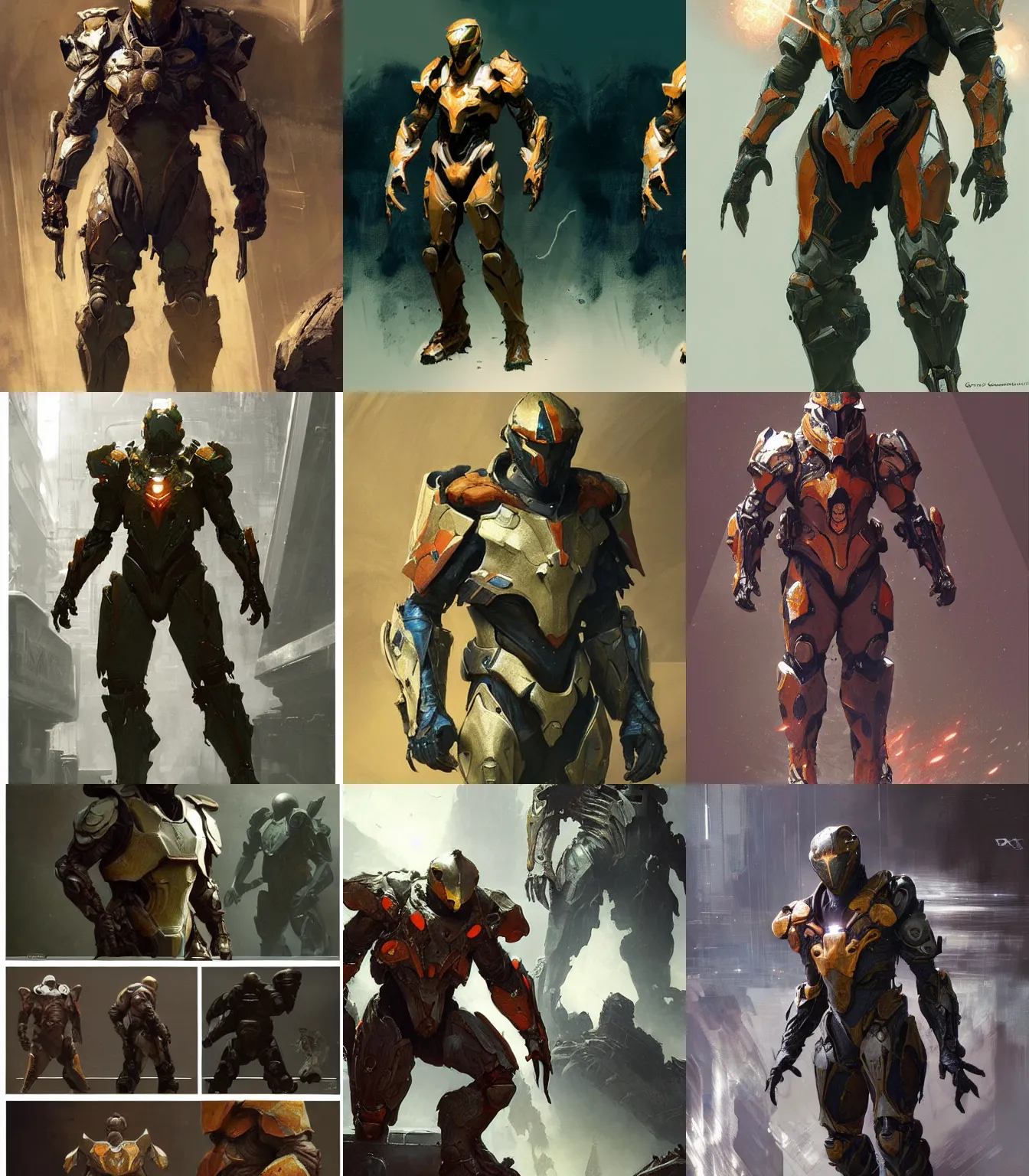 Prompt: Anthem video game armor concept art, muted colors, intricate painting, by Craig Mullins, artstation, hyper detailed, cinematic