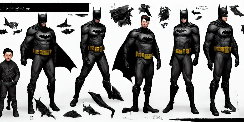 Image similar to batman bruce wayne, character sheet, concept design, contrast, kim jung gi, greg rutkowski, zabrocki, karlkka, jayison devadas, trending on artstation, 8 k, ultra wide angle, pincushion lens effect