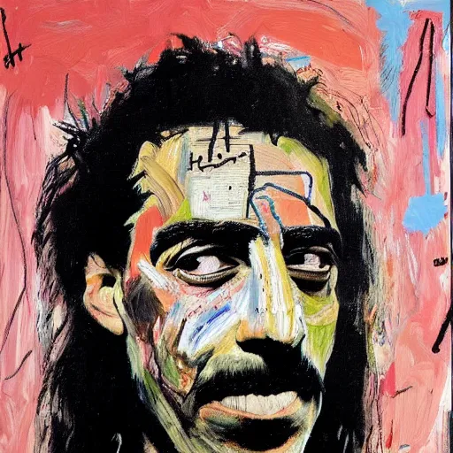 Image similar to frank zappa portrait painted by jean michel - basquiat