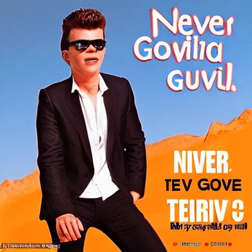 Image similar to never gonna give you up never gonna let you down never gonna run around and desert you never gonna make you cry never gonna say goodbye never gonna tell a lie and hurt you