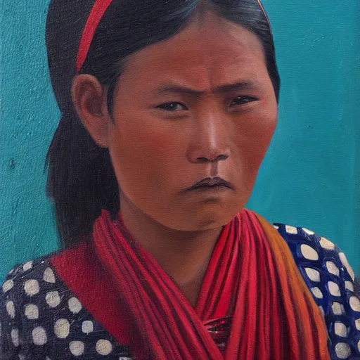 Image similar to a nepali woman carrying a sword, fierce, oil painting