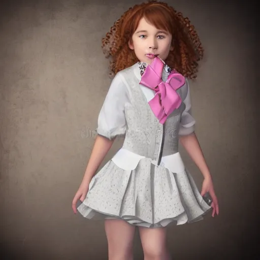 Prompt: realistic young girl with fancy clothes studio photo
