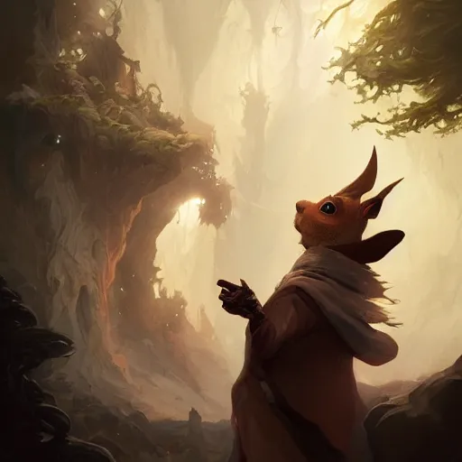 Image similar to anthropomorphic squirrel wizard casts a swirling spell, DnD character art portrait, DeviantArt Artstation, by Jason Felix and Peter Mohrbacher and Ross Tran and Greg Rutkowski, behance HD, detailed matte fantasy painting, cinematic lighting