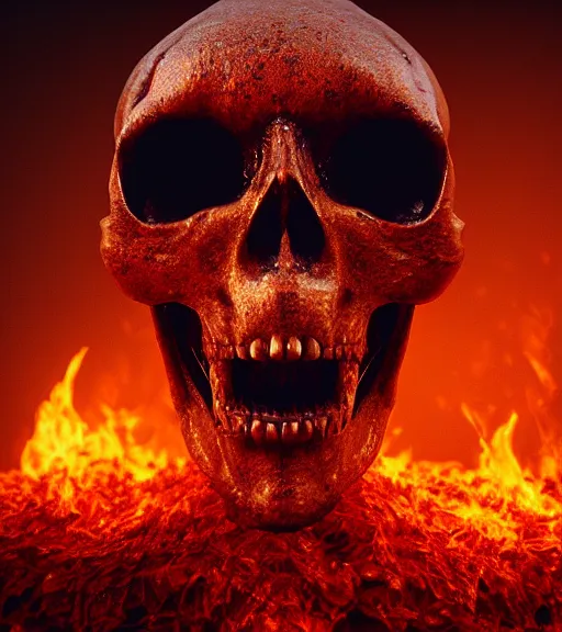 Prompt: burning skull, baked bean texture, by zdzislaw beksinski, octane render, unreal engine 5, trending on artstation