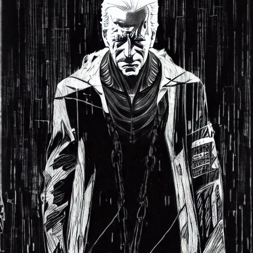 Image similar to Joe Biden looking sinister, by Tsutomu Nihei, highly detailed