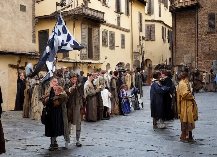 Image similar to street scene from a 2 0 1 0 film set in 1 4 5 0 showing florence italy