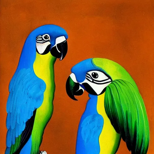 Image similar to A picture of happy parrots with big ears, painted by salvador dali