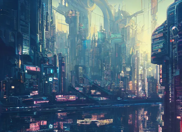 Image similar to cyberpunk city on a floating island at night by wlop, key visual, high detail, digital art