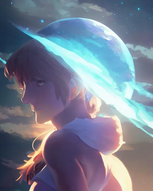 Image similar to a girl cosplaying as the earth, full shot, atmospheric lighting, detailed face, by makoto shinkai, stanley artgerm lau, wlop, rossdraws