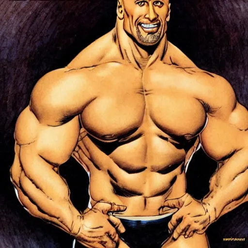 Image similar to Dwayne Johnson by Milo Manara