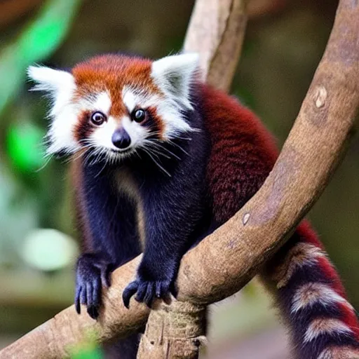 Image similar to a full grown hybrid red panda - lemur - cat - raccoon, cute hybrid