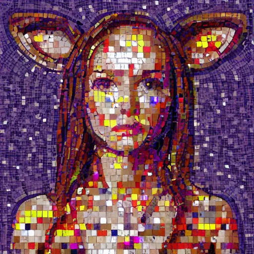 Prompt: portrait mosaic of a beautiful cute girl with robot ears and eyes by joe biden, 4k, intricate details, digital, between heaven and hell