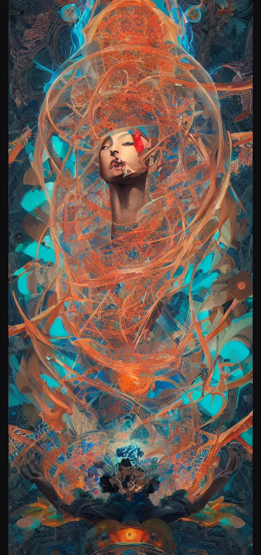 Image similar to tristan eaton, victo ngai, peter mohrbacher, artgerm portrait of a math fractal computer intelligence