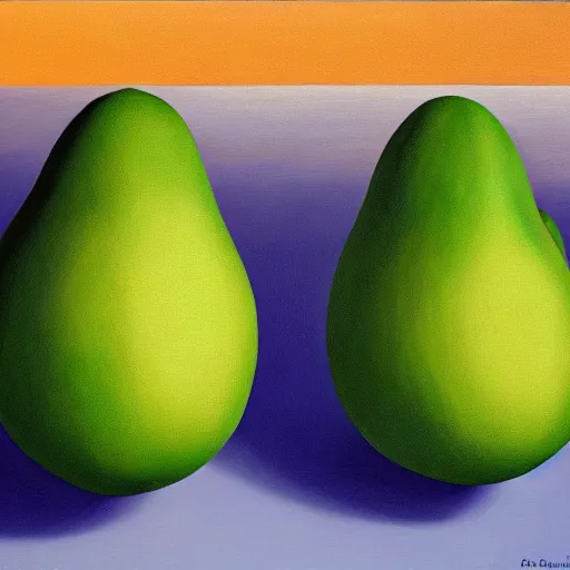 Image similar to painting of an avocado by rene magritte, hd, 4 k, detailed, award winning