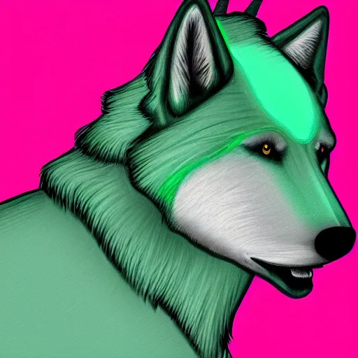 Image similar to Digital Portrait Drawing of Mint-Colored Anthropomorphic Unicorn Wolf