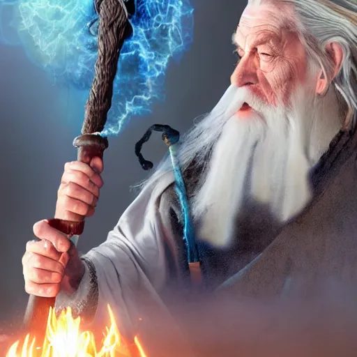 Image similar to gandalf taking a huge hit from his magical bong, award winning composite photography, trending on artstation