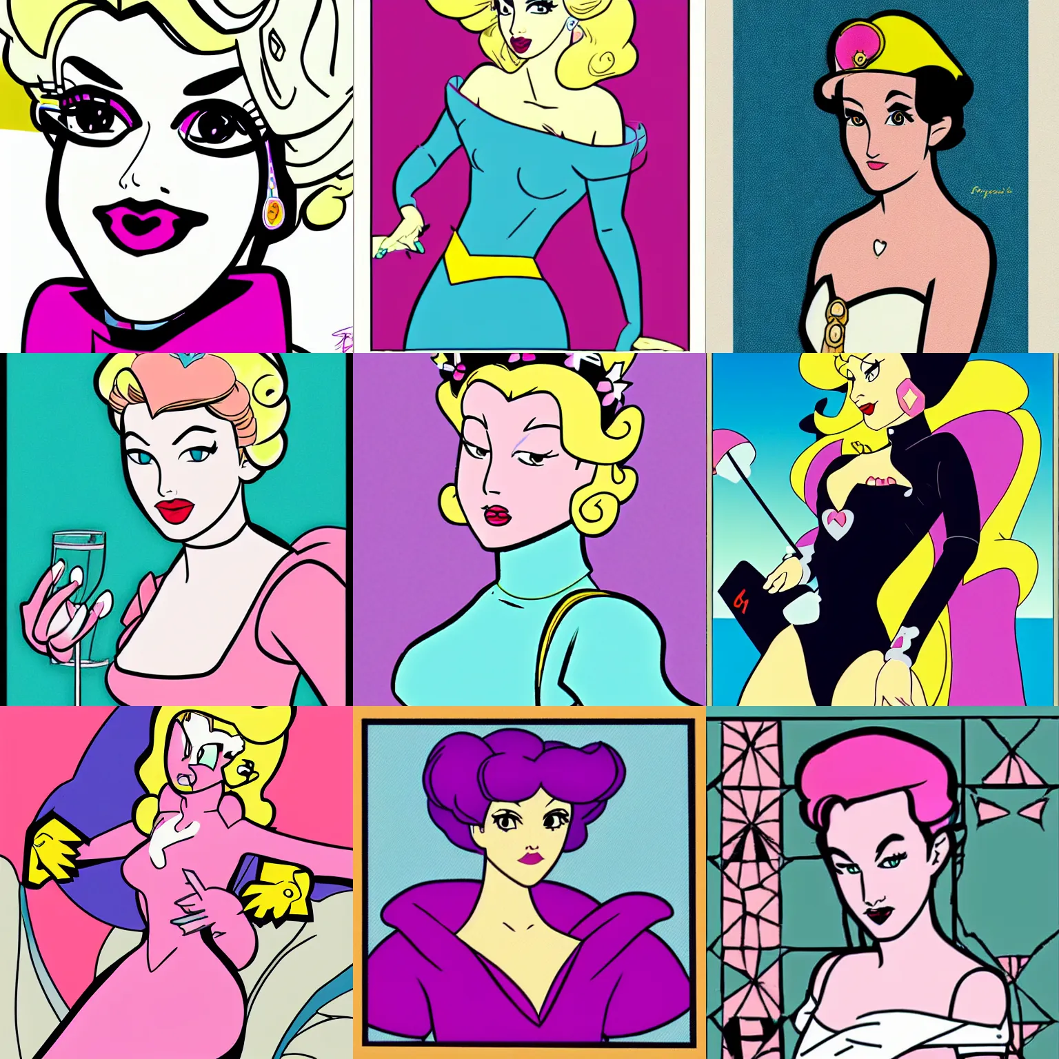 Prompt: princess peach from super mario in the style of patrick nagel!