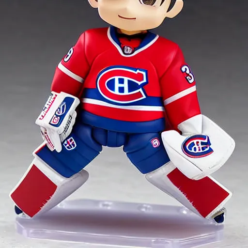 Prompt: high quality portrait flat matte painting of cute Nendoroid figurine of Carey Price Goaltender, in the style of nendoroid and manga NARUTO, number 31 on jersey, Carey Price Goaltender, An anime Nendoroid of Carey Price, goalie Carey Price!!!, number 31!!!!!, Montreal Habs Canadiens figurine, detailed product photo, flat anime style, thick painting, medium close-up