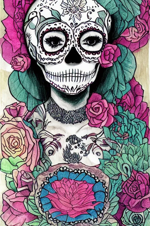 Image similar to Illustration of a sugar skull day of the dead girl, art by rupi kaur