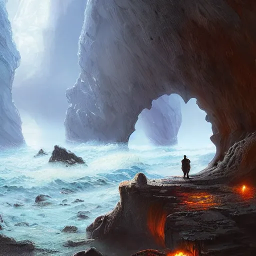 Prompt: a scary portal to another world in darwin's arch, magic portal, darwins arch!!!!! ocean and rock landscape, d & d, fantasy, intricate, elegant, highly detailed, digital painting, artstation, concept art, matte, sharp focus, illustration, art by greg rutkowski and rembrandt