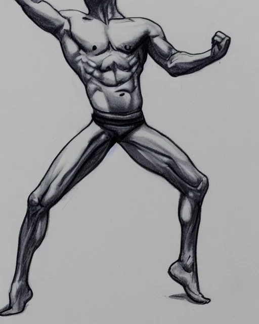 Prompt: dynamic male body pose, perspective, simple sketch