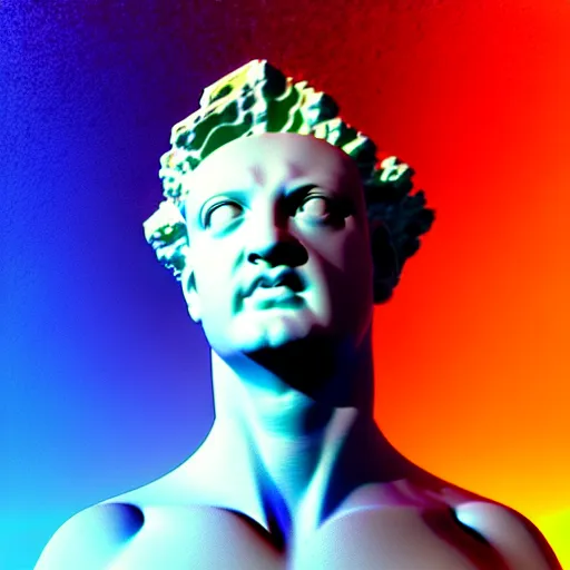 Image similar to 3 d sci - fi cgartist rendering of a hyper realistic marble greek statuary bust floating at the vast pulsating interdimensional fractal space portal at the psychedelic vaporwave event horizon directed by col price, trending on artstation