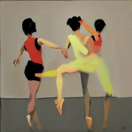 Image similar to painting by michael carson, dancers, In the White Room 2019, high key, limited color pallete