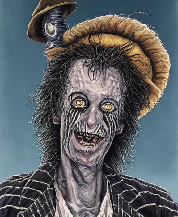 Image similar to portrait illustration of Beetlejuice, Les Edwards poster art, detailed