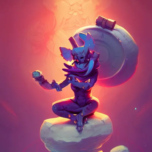 Prompt: a tiny cute demon floating while meditating and wrapped in sacred scrolls, smooth, intricate, elegant, digital painting, artstation, power runes, pulsing energy, concept art, sharp focus, octane render, illustration, art by josan gonzalez, overwatch character,