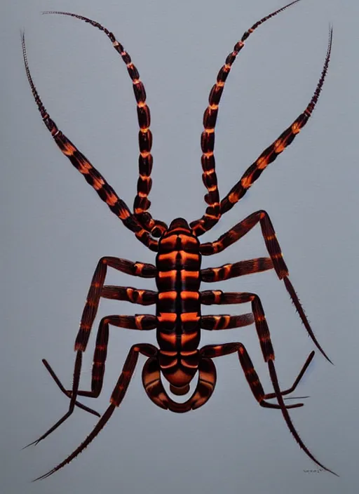 Image similar to beautiful matte airbrush portrait of a twisted scolopendra on a white background, 8 0's airbrush aesthetic, art by pater sato