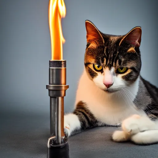 Image similar to professional photograph of a cat holding a torch