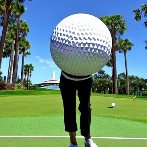 Image similar to playing golf using epcot as the ball in real life, highly detailed, extremely high resolution, ultra realistic