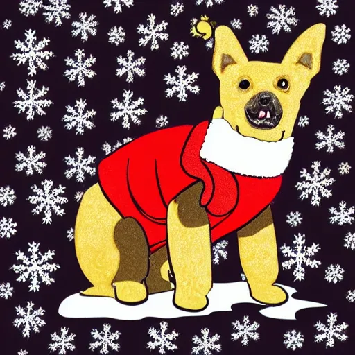 Image similar to dog wearing a christmas jumper cartoon highly detailed, smooth, sharp focus