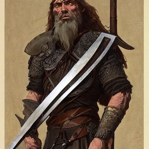 Image similar to rough-skinned, short-bearded undead Viking warrior with ice-pale skin wearing brutalist plate armor with art deco knotwork, by Greg Rutkowski, Brom, and Alphonse Mucha