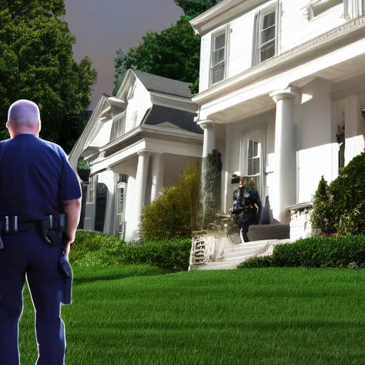 Prompt: fbi invading trump's house, highly detailed crime scene pic, 8 k, dramatic lighting