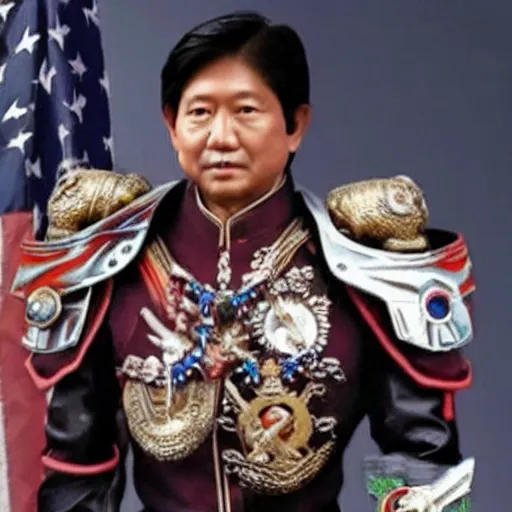 Image similar to God Emperor BongBong Marcos, Warhammer 4K armor,
