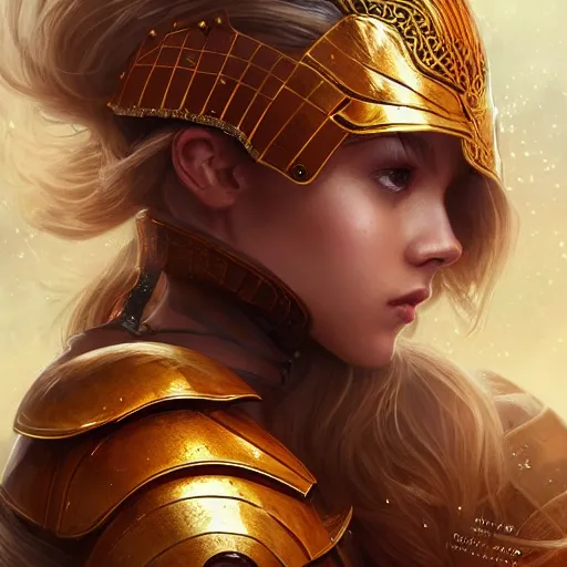 Prompt: portrait knights of Zodiac girl, golden and copper armor, sci-fi, fantasy, intricate, very very beautiful, elegant, highly detailed, digital painting, artstation, concept art, smooth, sharp focus, illustration, art by WLOP and tian zi and artgerm