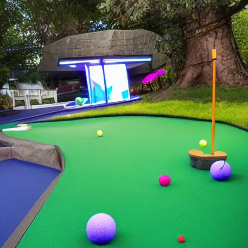 Image similar to Liminal space in outer space, mini golf course