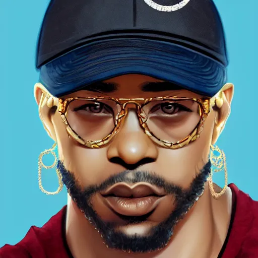 black man wearing cartier glasses and baseball cap Stable Diffusion