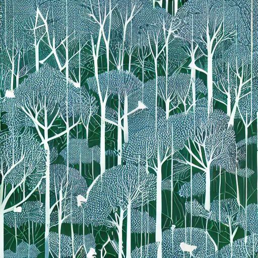 Prompt: origami forest pattern, by victo ngai