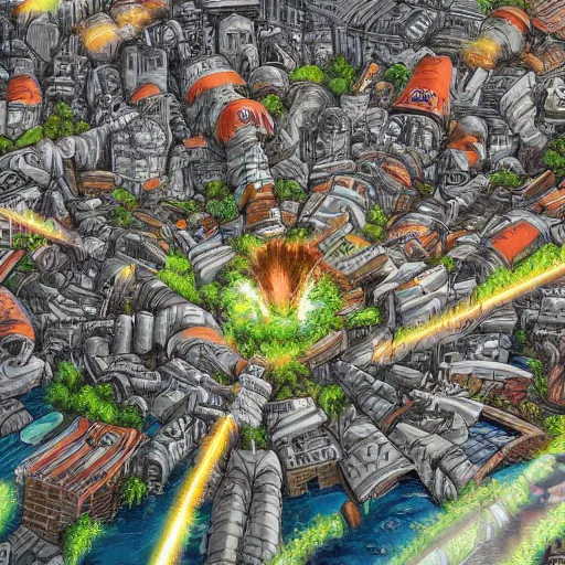 Image similar to berserk, naruto, city top view, high detail