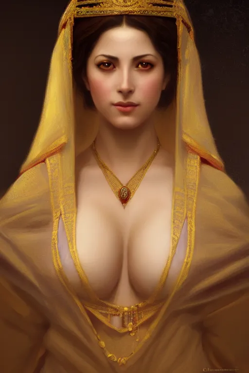 Prompt: a portrait of Mata Hari, illustration, soft lighting, soft details, painting oil on canvas by Edmund Blair Leighton and Charlie Bowater octane render trending on artstation d&d characters, 4k, 8k, HD