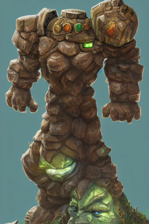 Image similar to zelda fantasy art giant golem troll wood rock greeble gemstone, global illumination ray tracing hdr fanart arstation by sung choi and eric pfeiffer and gabriel garza and casper konefal