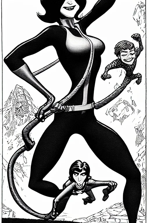 Prompt: helen parr elastigirl as a d & d monster, full body, pen - and - ink illustration, etching, by russ nicholson, david a trampier, larry elmore, 1 9 8 1, hq scan, intricate details, stylized border