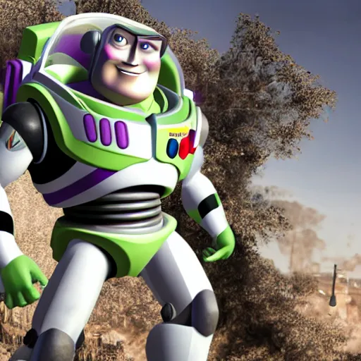 Image similar to Buzz Lightyear in Call of Duty Black ops, highly detailed, high quality, HD, 4k, 8k, Canon 300mm, professional photographer, 40mp, lifelike, top-rated, award winning, realistic, sharp, no blur, edited, corrected, trending