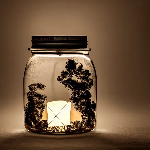 Image similar to smokey dreams in a jar, light by a single ray of sunlight, Award Winning Masterpiece On 85mm by Simon Bruntnell