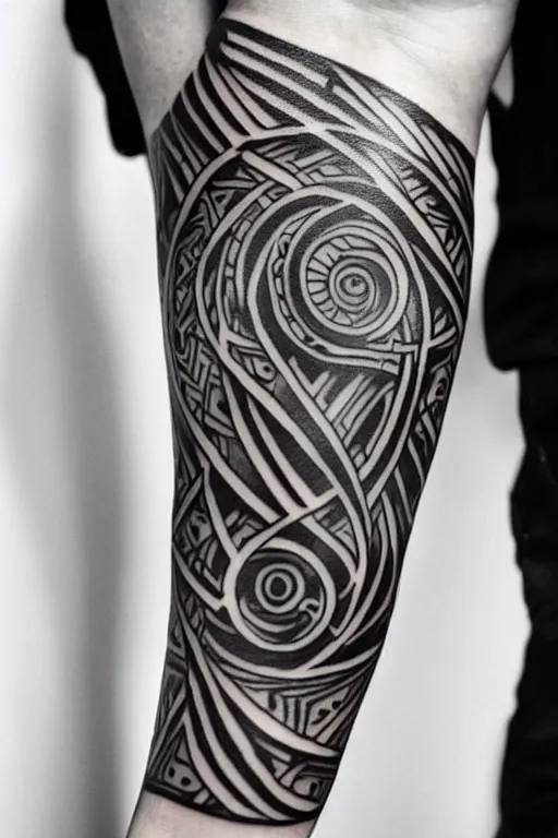 Image similar to thin swirling tribal tattoo concept, black and white
